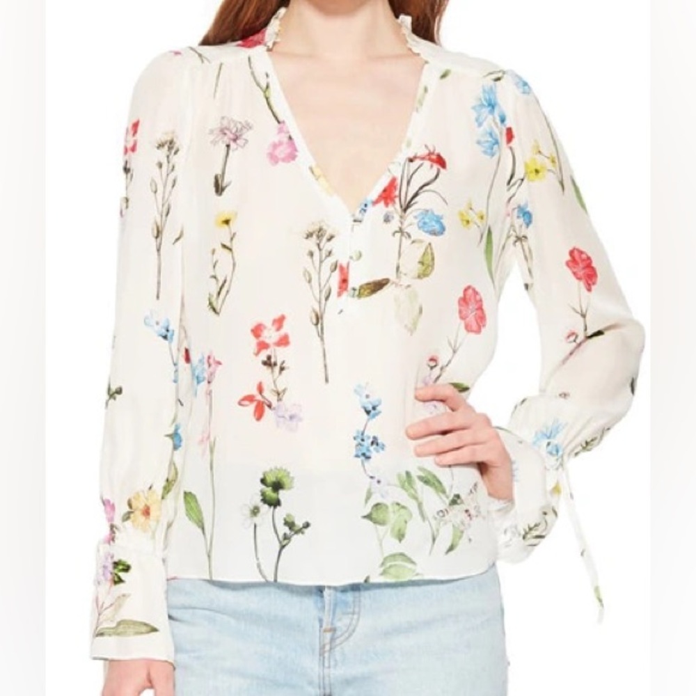 Parker (S) Cassidy Floral Silk Blouse In Gigi Printed Patterned Cream Top